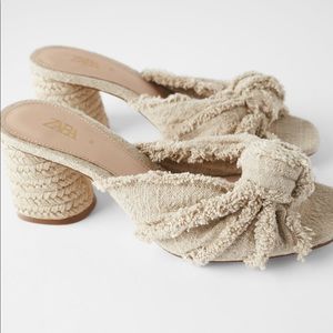 NWT ZARA Fray Knotted Heel Mules